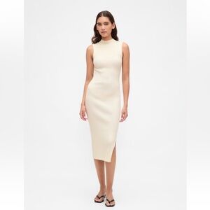 NWT 100% Cotton Ribbed Cream Midi Sweater Dress